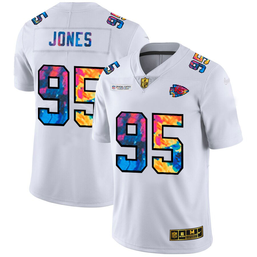 Kansas City Chiefs #95 Chris Jones Men's White Multi-Color 2020 Crucial Catch Limited Jersey