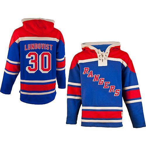 New York Rangers #30 Henrik Lundqvist Blue Sawyer Hooded Sweatshirt Stitched Jersey Men's