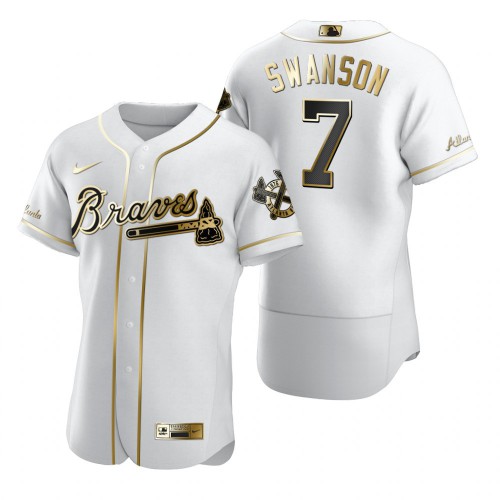 Atlanta Atlanta Braves #7 Dansby Swanson White Men's Authentic Golden Edition Jersey Men's