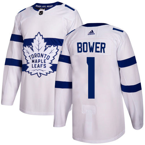 Adidas Maple Toronto Maple Leafs #1 Johnny Bower White Authentic 2018 Stadium Series Stitched Jersey Men's