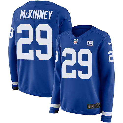 New York Giants #29 Xavier McKinney Royal Blue Team Color Women's Stitched Limited Therma Long Sleeve Jersey Womens