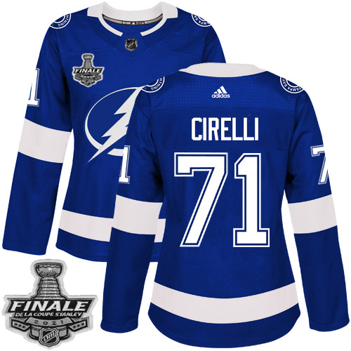 Adidas Tampa Bay Lightning #71 Anthony Cirelli Blue Home Authentic Women's 2021 Stanley Cup Final Patch Jersey Womens