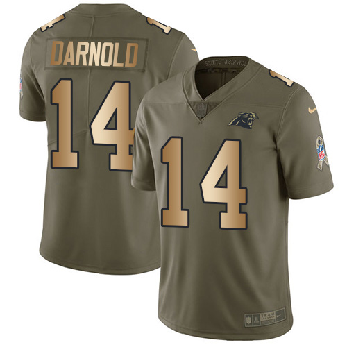 Panthers #14 Sam Darnold Olive/Gold Men's Stitched Limited 2017 Salute To Service Jersey