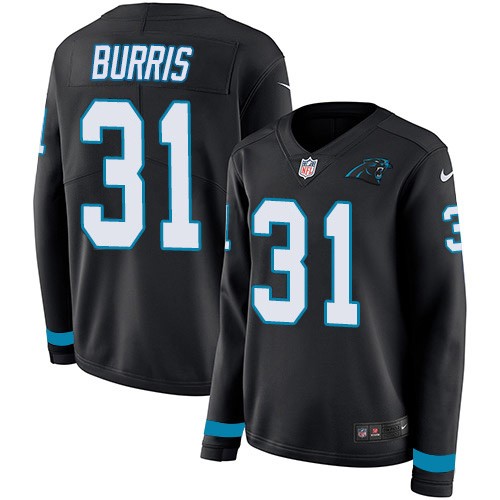 Carolina Panthers #31 Juston Burris Black Team Color Women's Stitched Limited Therma Long Sleeve Jersey Womens