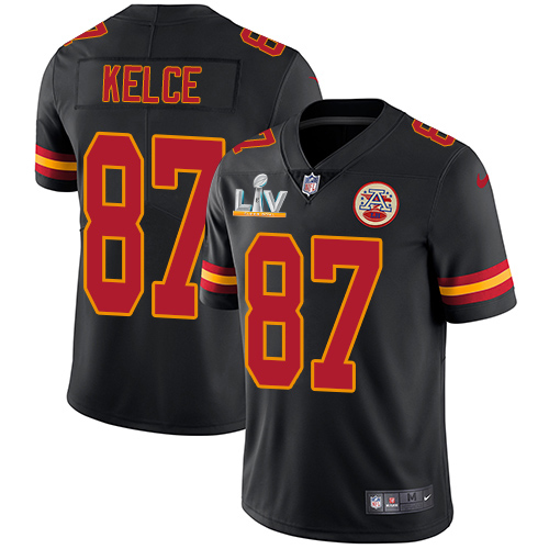 Chiefs #87 Travis Kelce Black Men's Super Bowl LV Bound Stitched Limited Rush Jersey