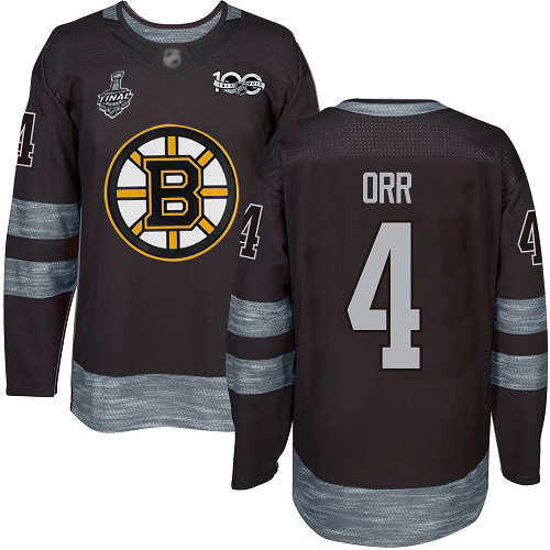 Adidas Boston Bruins #4 Bobby Orr Black 1917-2017 100th Anniversary Stanley Cup Final Bound Stitched Jersey Men's