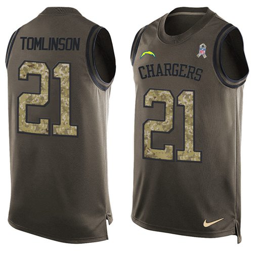 Chargers #21 LaDainian Tomlinson Green Men's Stitched Limited Salute To Service Tank Top Jersey