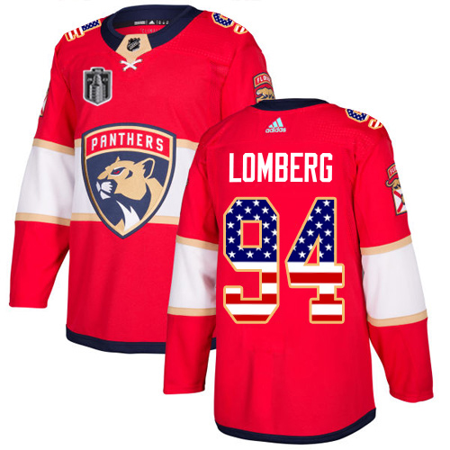 Adidas Panthers #94 Ryan Lomberg Red 2023 Stanley Cup Final Patch Home Authentic USA Flag Stitched Jersey