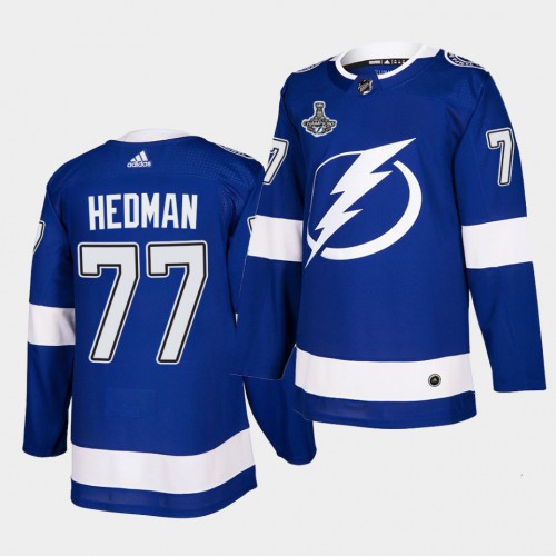 Adidas Tampa Bay Lightning #77 Victor Hedman Blue Home Authentic 2021 Stanley Cup Champions Jersey Men's
