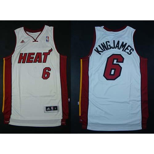 Miami Heat #6 LeBron James White Nickname King James Stitched Jersey Mens