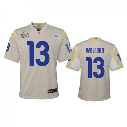 Los Angeles Los Angeles Rams #13 John Wolford Youth Super Bowl LVI Patch Game Jersey - Bone Youth