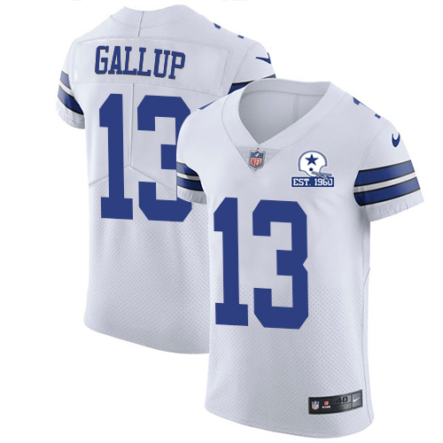Cowboys #13 Michael Gallup White Men's Stitched With Established In 1960 Patch New Elite Jersey