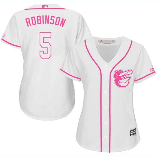 Baltimore Orioles #5 Brooks Robinson White/Pink Fashion Women's Stitched Jersey Womens
