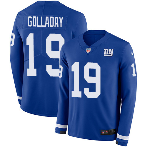 New York Giants #19 Kenny Golladay Royal Blue Team Color Youth Stitched Limited Therma Long Sleeve Jersey Youth