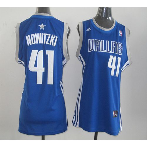 Dallas Mavericks #41 Dirk Nowitzki Blue Road Womens Stitched Jersey Womens