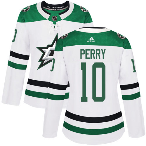 Adidas Dallas Stars #10 Corey Perry White Road Authentic Women's Stitched Jersey Womens
