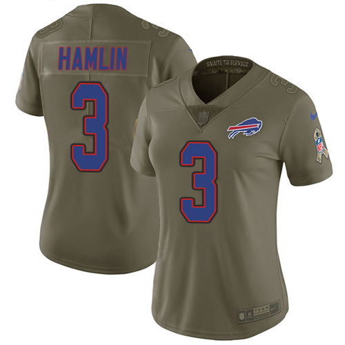 Bills #3 Damar Hamlin Olive Women's Stitched Limited 2017 Salute To Service Jersey