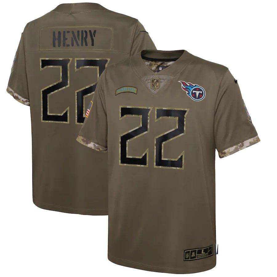 Tennessee Titans #22 Derrick Henry Youth 2022 Salute To Service Limited Jersey - Olive