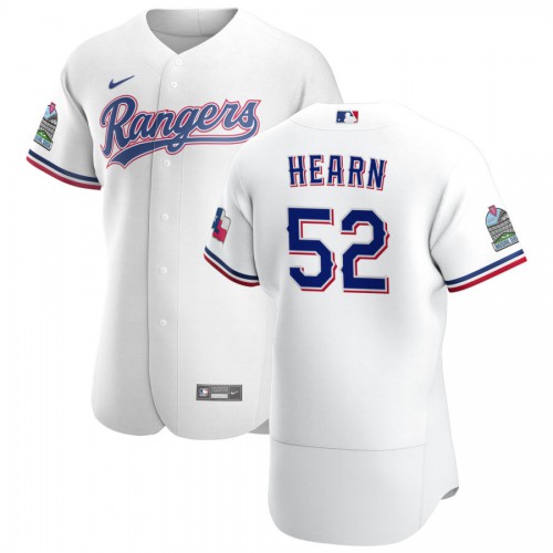 Texas Texas Rangers #52 Taylor Hearn Men's White Home 2020 Authentic Patch Player Jersey Men's