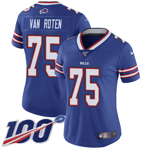 Bills #75 Greg Van Roten Royal Blue Team Color Women's Stitched 100th Season Vapor Untouchable Limited Jersey