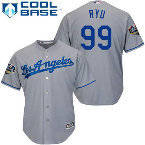 Los Angeles Dodgers #99 Hyun-Jin Ryu Grey Cool Base 2018 World Series Stitched Youth Jersey Youth
