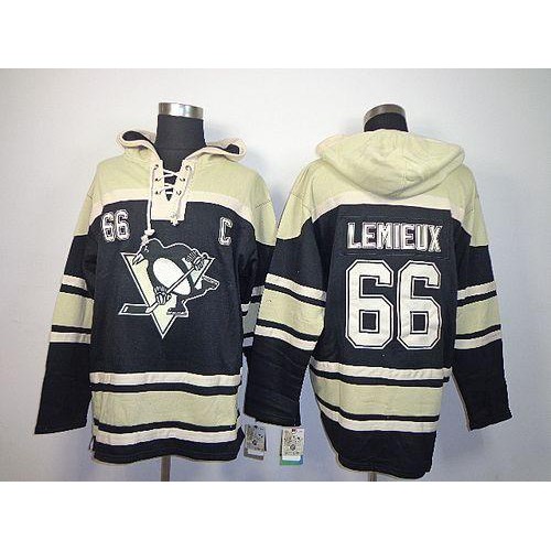 Pittsburgh Penguins #66 Mario Lemieux Black Sawyer Hooded Sweatshirt Stitched Jersey Men's