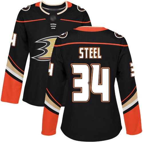 Adidas Anaheim Ducks #34 Sam Steel Black Home Authentic Women's Stitched Jersey Womens