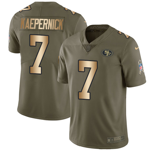 San Francisco 49ers #7 Colin Kaepernick Olive/Gold Men's Stitched Limited 2017 Salute To Service Jersey Men's