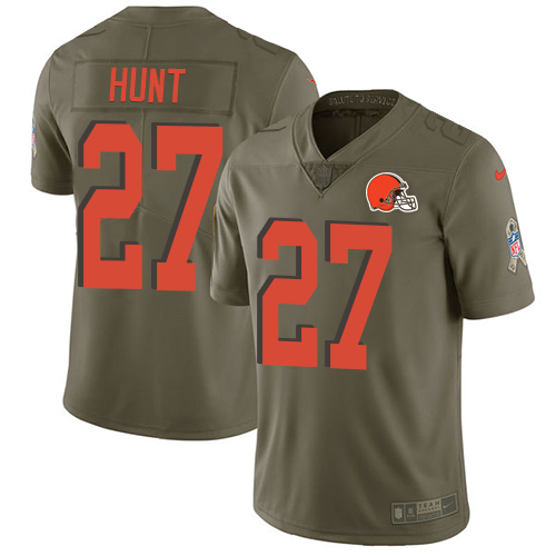Cleveland Browns #27 Kareem Hunt Olive Youth Stitched Limited 2017 Salute To Service Jersey Youth