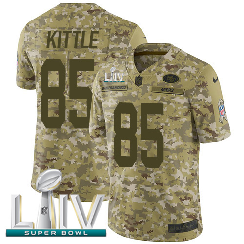49ers #85 George Kittle Camo Super Bowl LIV 2020 Men's Stitched Limited 2018 Salute To Service Jersey