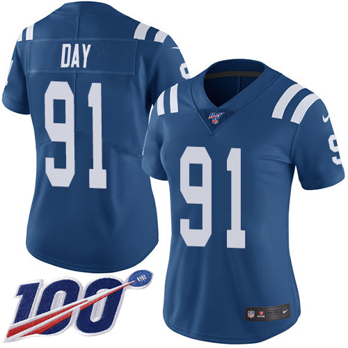 Indianapolis Colts #91 Sheldon Day Royal Blue Team Color Women's Stitched 100th Season Vapor Untouchable Limited Jersey Womens