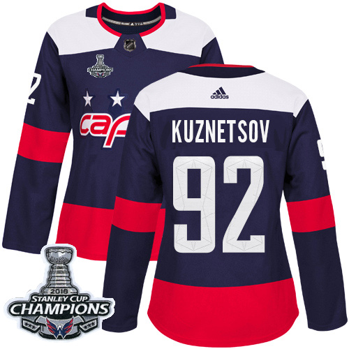 Adidas Washington Capitals #92 Evgeny Kuznetsov Navy Authentic 2018 Stadium Series Stanley Cup Final Champions Women's Stitched Jersey Womens