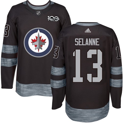 Adidas Winnipeg Jets #13 Teemu Selanne Black 1917-2017 100th Anniversary Stitched Jersey Men's