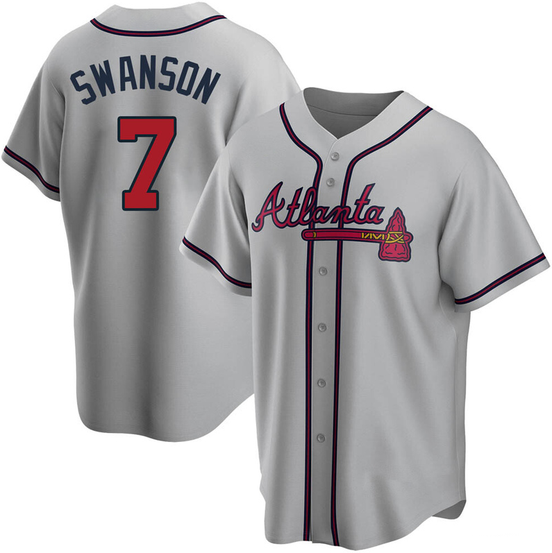 Men's Youth Women's Atlanta Braves #7 Dansby Swanson Cool Base Road Jersey - Gray