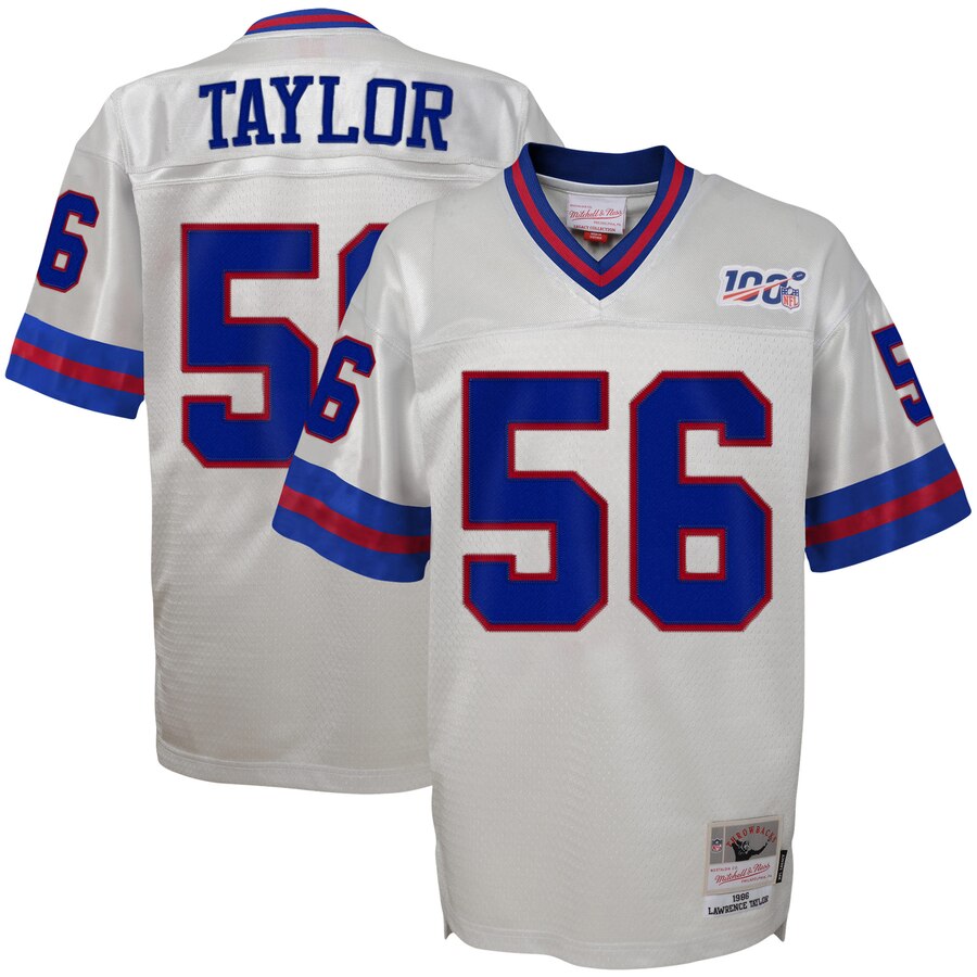 Youth New York Giants #56 Lawrence Taylor Mitchell & Ness Platinum 100 Retired Player Legacy Jersey