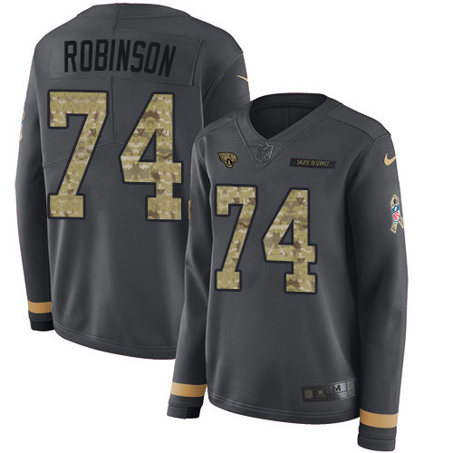 Jacksonville Jaguars #74 Cam Robinson Anthracite Salute to Service Women's Stitched Limited Therma Long Sleeve Jersey Womens