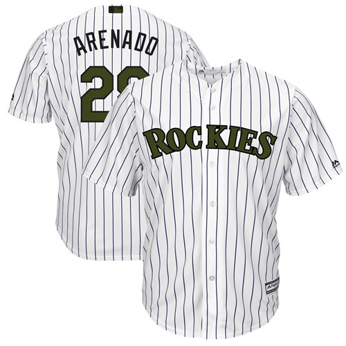 Colorado Rockies #28 Nolan Arenado White Strip New Cool Base 2018 Memorial Day Stitched Jersey Men's