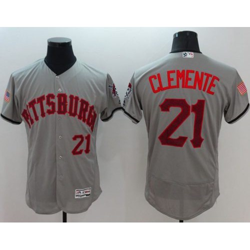 Pittsburgh Pirates #21 Roberto Clemente Grey Fashion Stars & Stripes Flexbase Authentic Stitched Jersey Men's