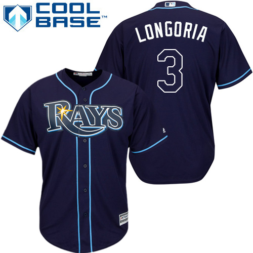 Tampa Bay Rays #3 Evan Longoria Dark Blue Stitched Youth Jersey Youth