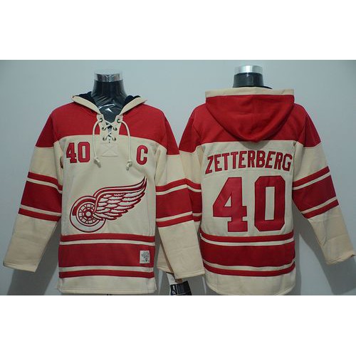 Detroit Red Wings #40 Henrik Zetterberg Cream Sawyer Hooded Sweatshirt Stitched Jersey Men's