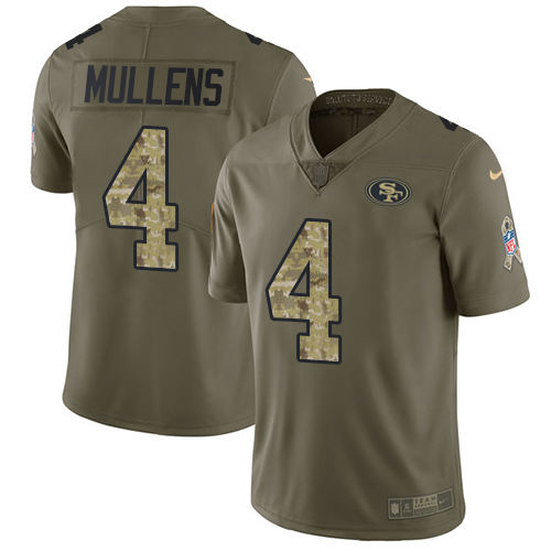 San Francisco 49ers #4 Nick Mullens Olive/Camo Men's Stitched Limited 2017 Salute To Service Jersey Men's