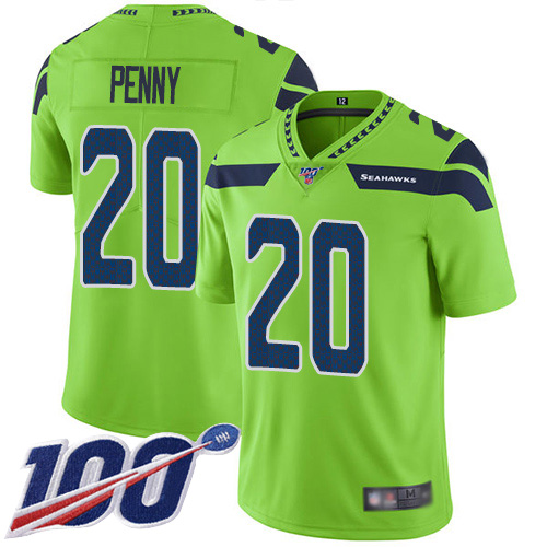Seattle Seahawks #20 Rashaad Penny Green Men's Stitched Limited Rush 100th Season Jersey Men's
