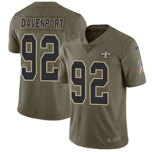 New Orleans Saints #92 Marcus Davenport Olive Men's Stitched Limited 2017 Salute To Service Jersey Men's
