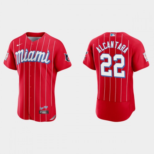 Miami Miami Marlins #22 Sandy Alcantara Men's 2021 City Connect Authentic Jersey Red Men's