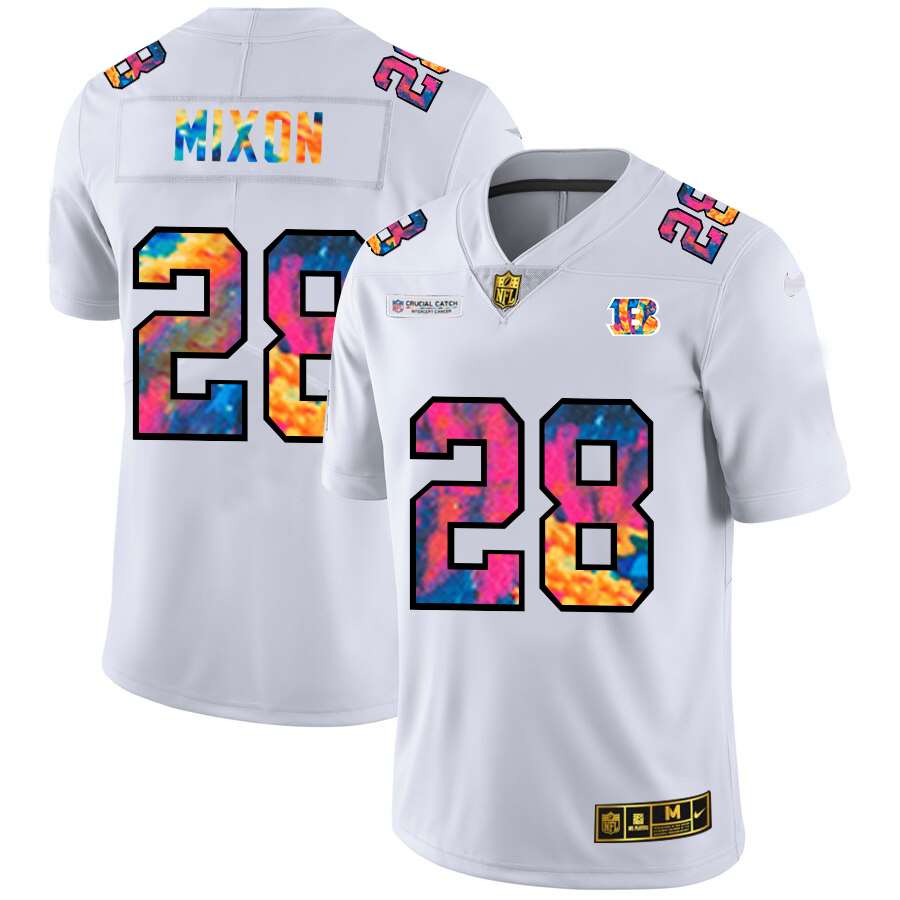 Cincinnati Bengals #28 Joe Mixon Men's White Multi-Color 2020 Crucial Catch Limited Jersey