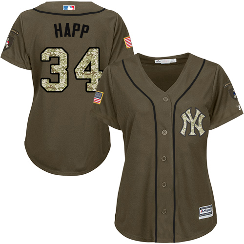 New York Yankees #34 J.A. Happ Green Salute to Service Women's Stitched Jersey Womens