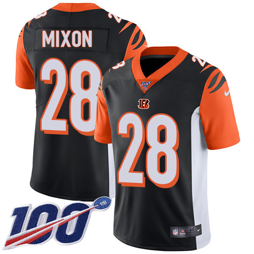 Bengals #28 Joe Mixon Black Team Color Youth Stitched 100th Season Vapor Limited Jersey