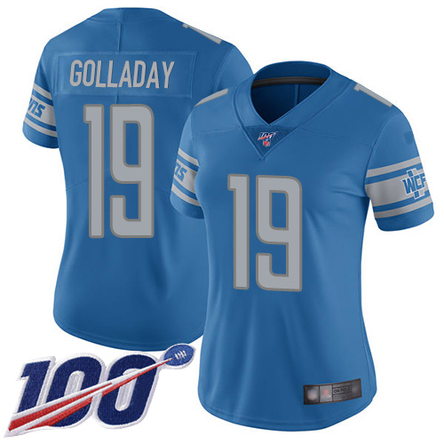 Detroit Lions #19 Kenny Golladay Blue Team Color Women's Stitched 100th Season Vapor Limited Jersey Womens