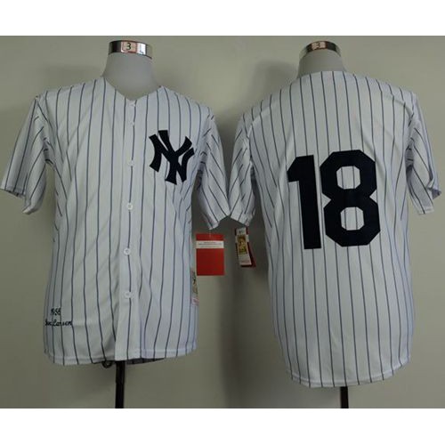 Mitchell and Ness 1956 New York Yankees #18 Don Larsen White Throwback Stitched Jersey Men's