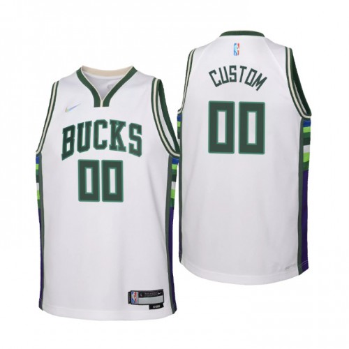 Milwaukee Bucks Custom Youth White 2021/22 Swingman Jersey - City Edition